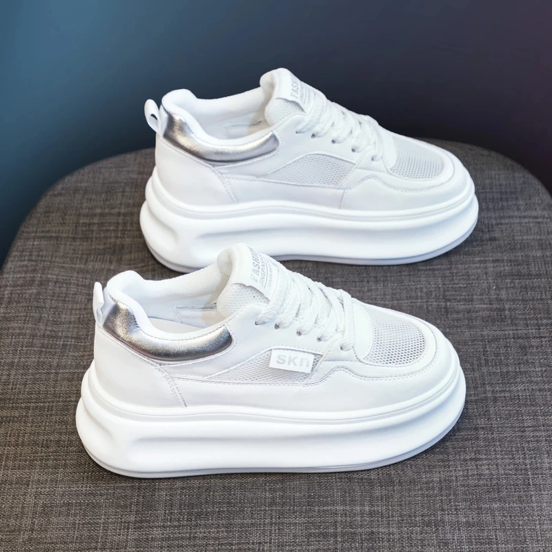 万达撤柜头层牛皮小白鞋女鞋2025秋季款透气休闲厚底小个子板鞋女