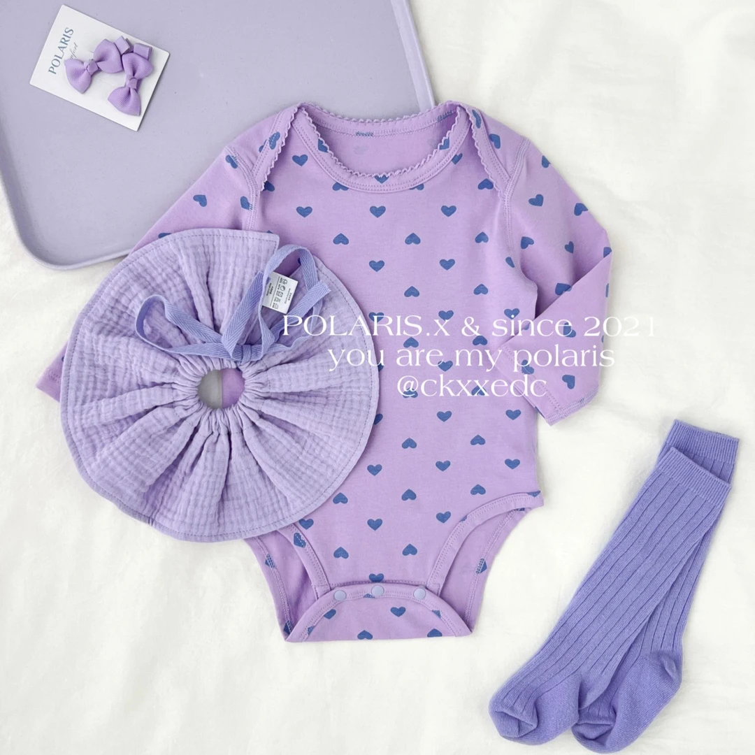 香芋小爱心 | 女宝小月龄新生儿秋季纯棉长袖包屁衣哈衣