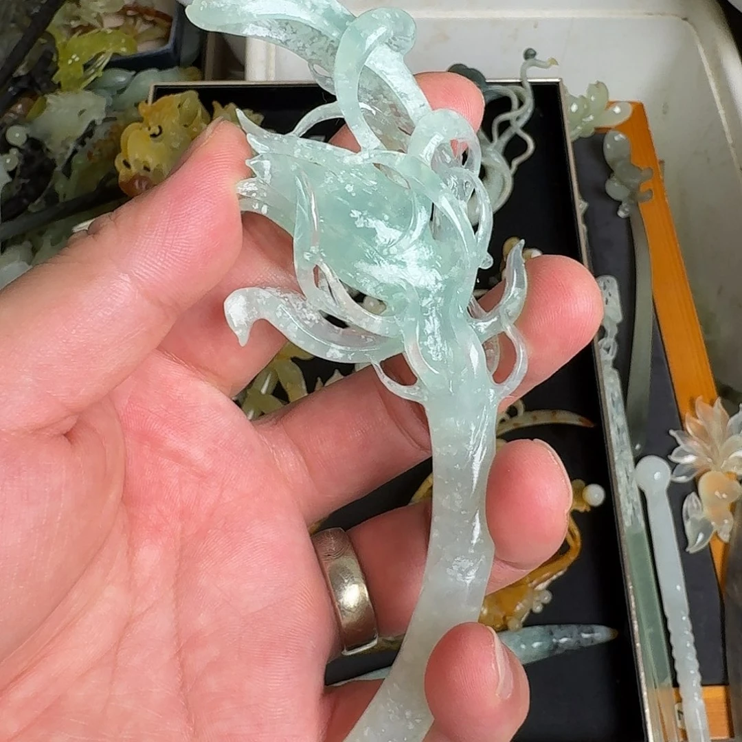 桃***龙蛇纹石玉未镶嵌发饰