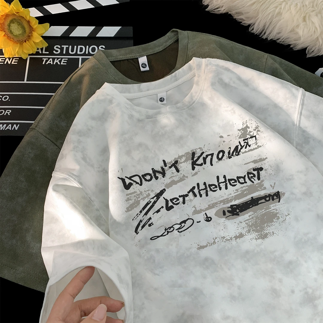 夏季男生扎染印花短袖T恤美式痞帅风抗皱ins潮流宽松显瘦半袖上衣