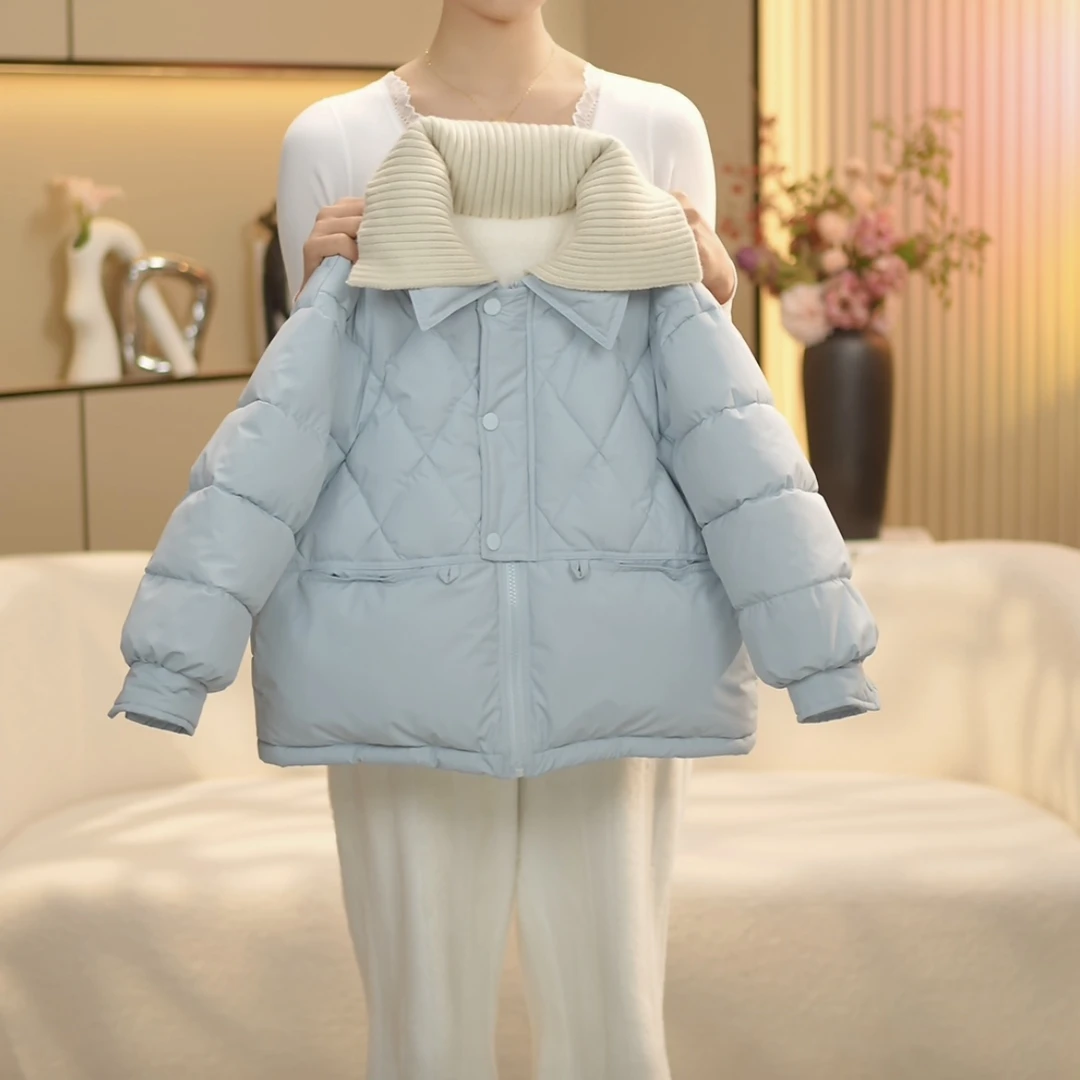 boboe/波波鹅2024冬女童韩版时尚翻领加绒加厚棉服外套--Y3997