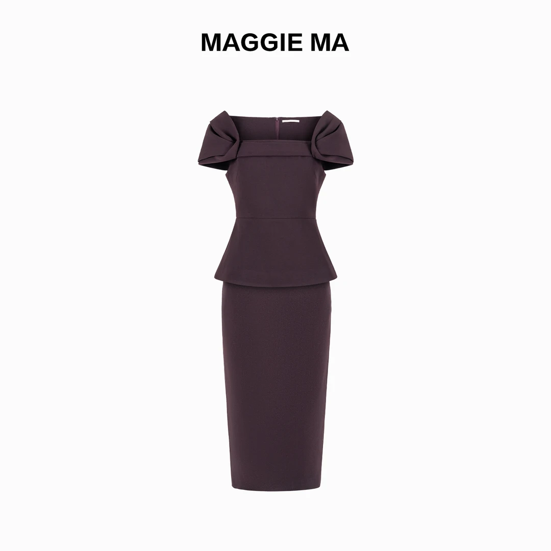 MAGGIE MA马婧设计师款紫红色优雅气质利落裁剪套装裙419S/420B