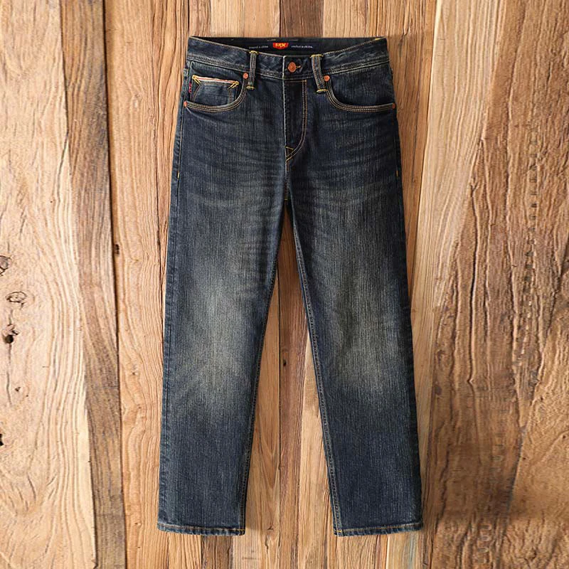 6551植绒赤耳丹宁19盎司501微锥弹力时尚百搭男士牛仔裤复古水洗