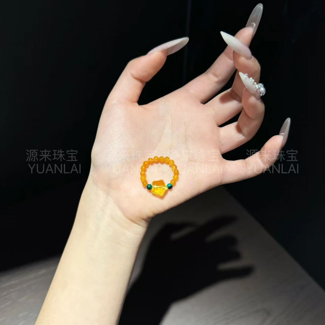 C*珀韵翠星*蜜蜡孔雀石戒圈（多样性发其一） YL3031