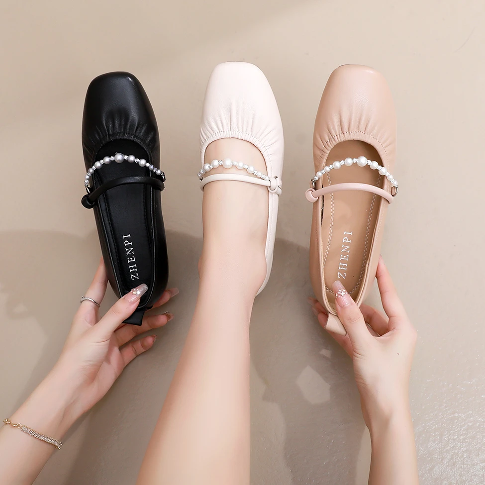 玛丽珍鞋法式真皮2025新款春秋单鞋平底女鞋浅口秋季软底方头皮鞋