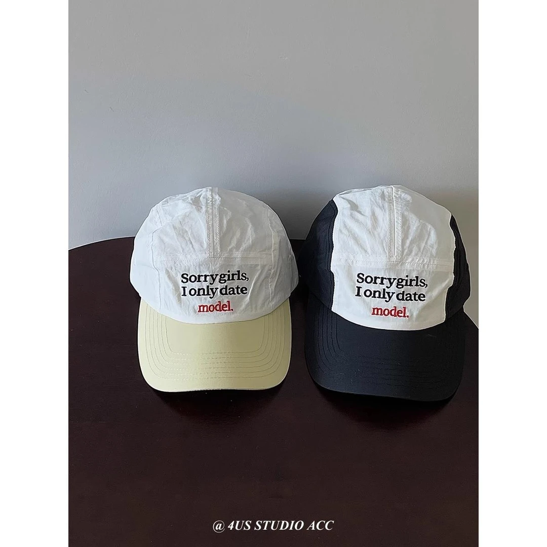 《汀白》小众五片帽韩版刺绣字母鸭舌帽女夏季薄款速干情侣棒球帽