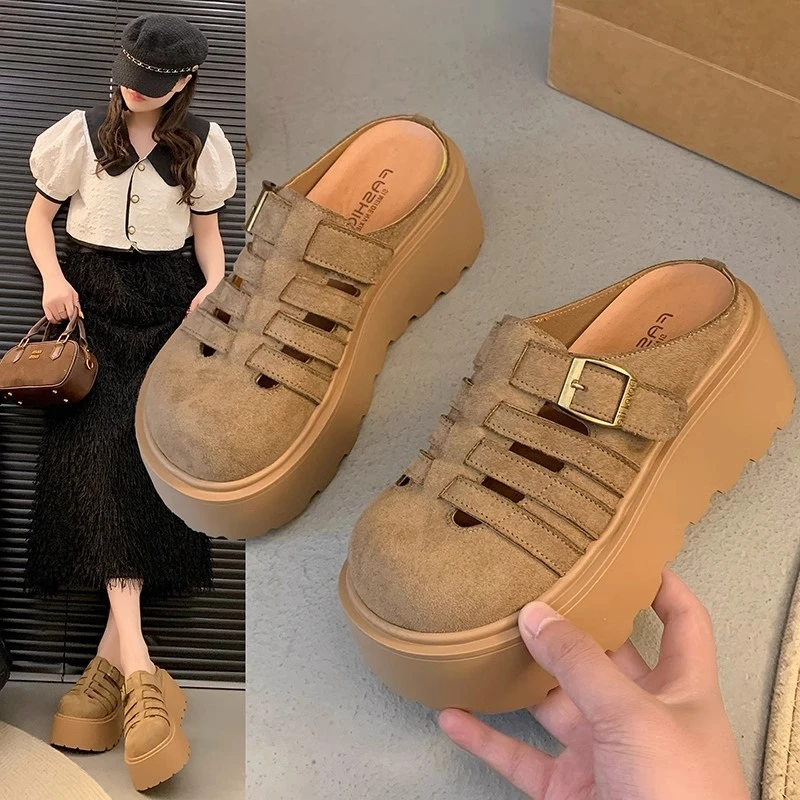 松糕厚底增高勃肯鞋洞洞鞋包头半拖鞋女外穿2025新款春夏季凉拖鞋