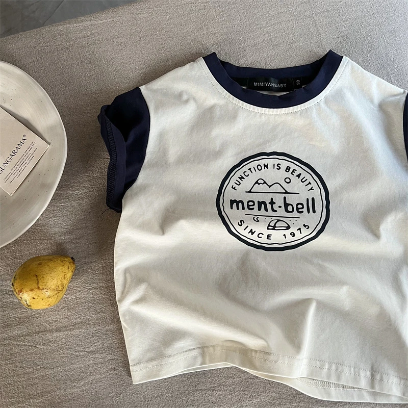 儿童短袖2025夏季新品男女童卡通小熊短袖T宝宝撞色T恤衫潮