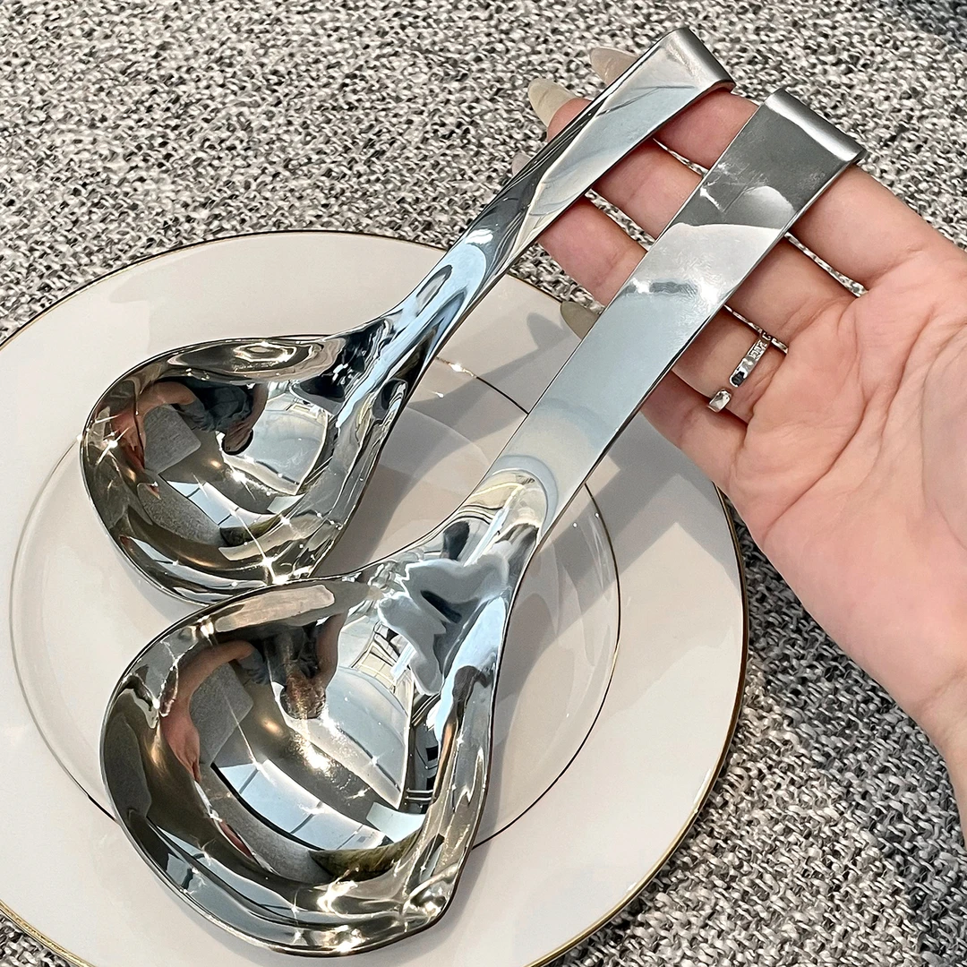 304不锈钢汤勺大号盛汤勺子家用短柄粥勺公用加深挂壁勺导流汤匙