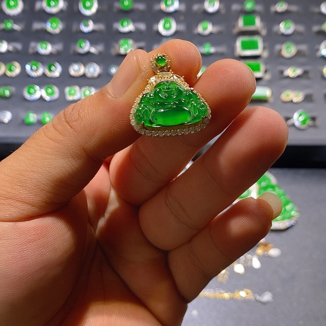 翡翠银S925镀金镶嵌颈饰