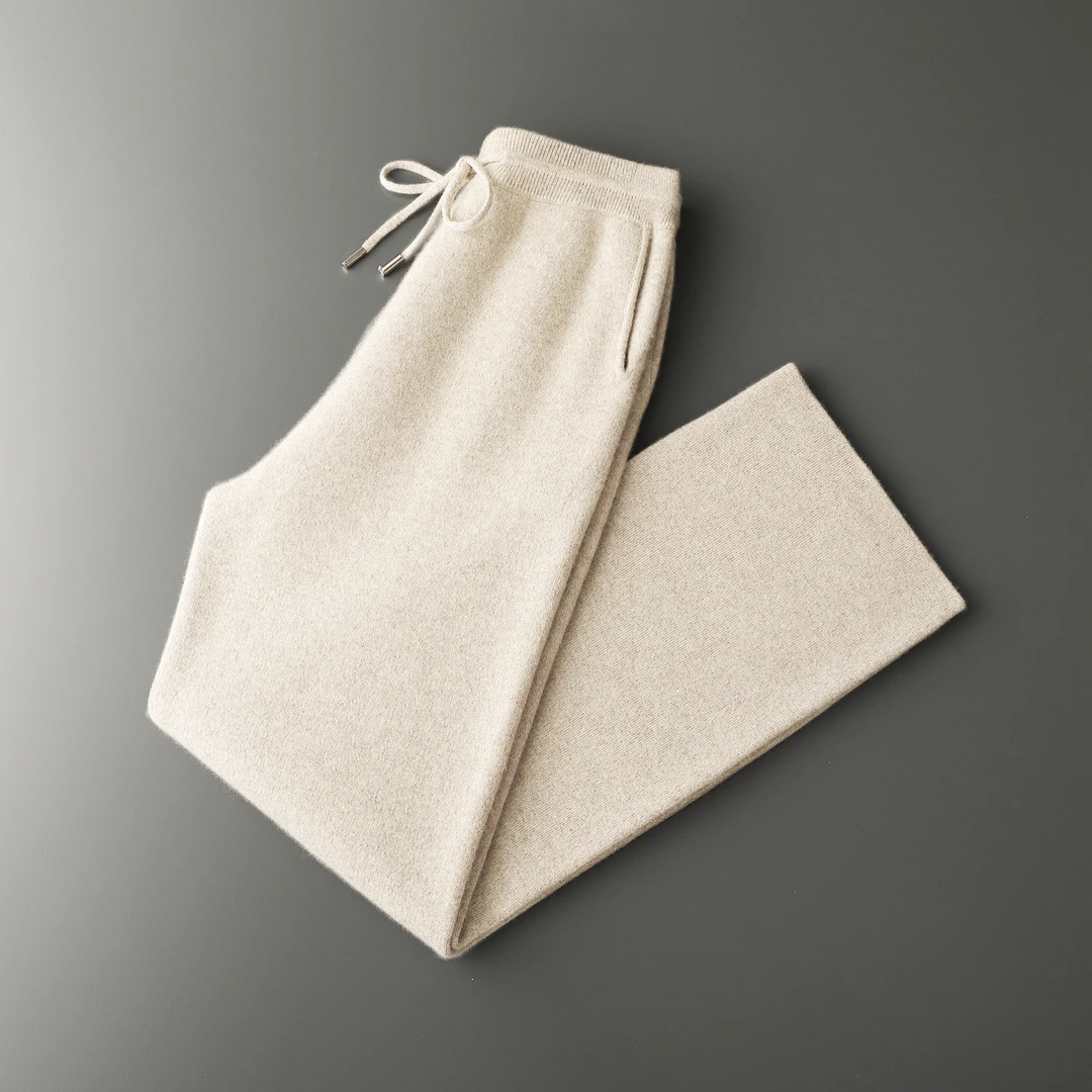 蒙鲁巴恩秋冬新款男士羊毛裤纯色加厚宽松阔腿羊绒卫裤针织运动裤