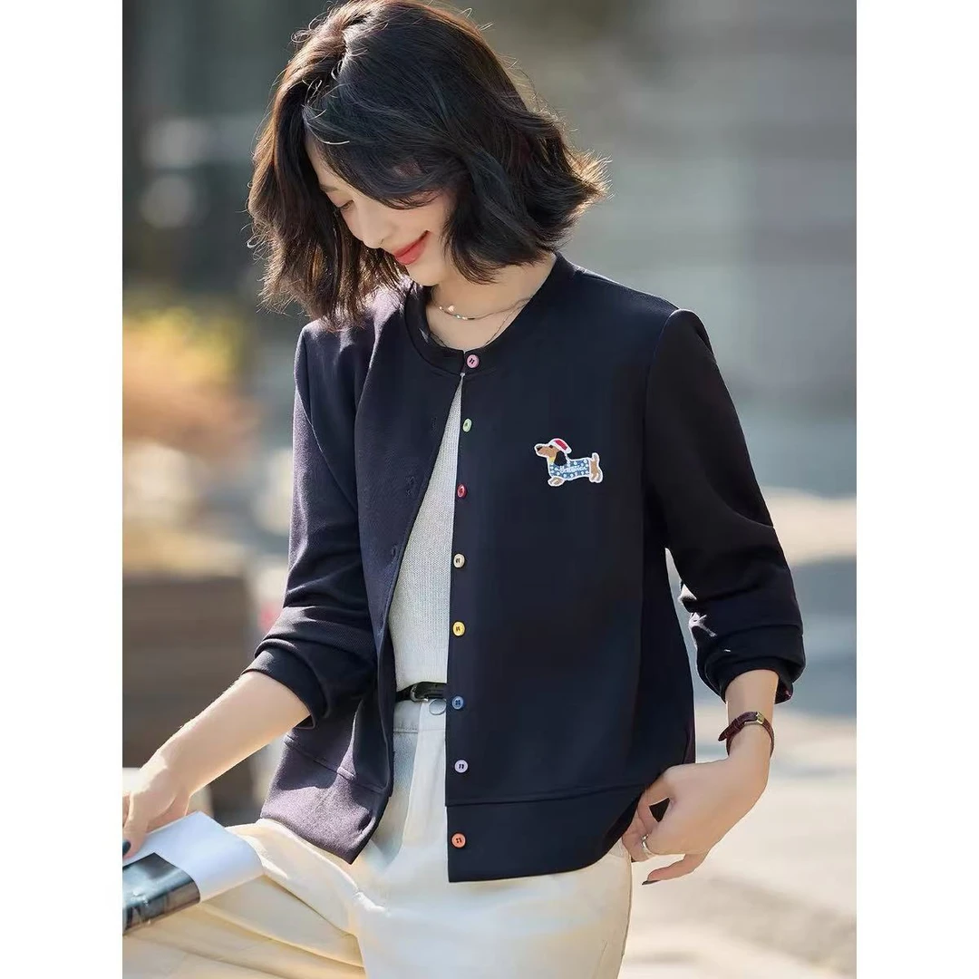 通勤纯色长袖秋季宽松型女短外套女装时尚百搭洋气