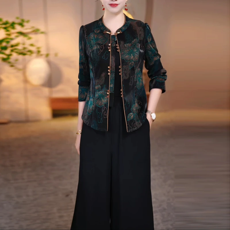 新中式国风时尚套装2025秋季新款气质显瘦复古上衣+阔腿裤两件套