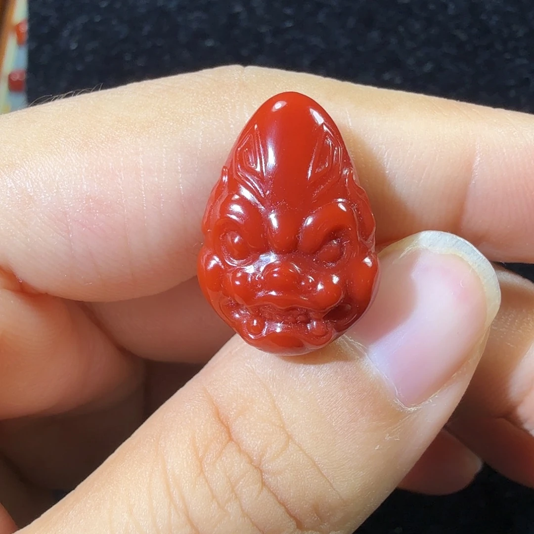 未镶嵌南红玛瑙珠宝半成品3开锦红兽面