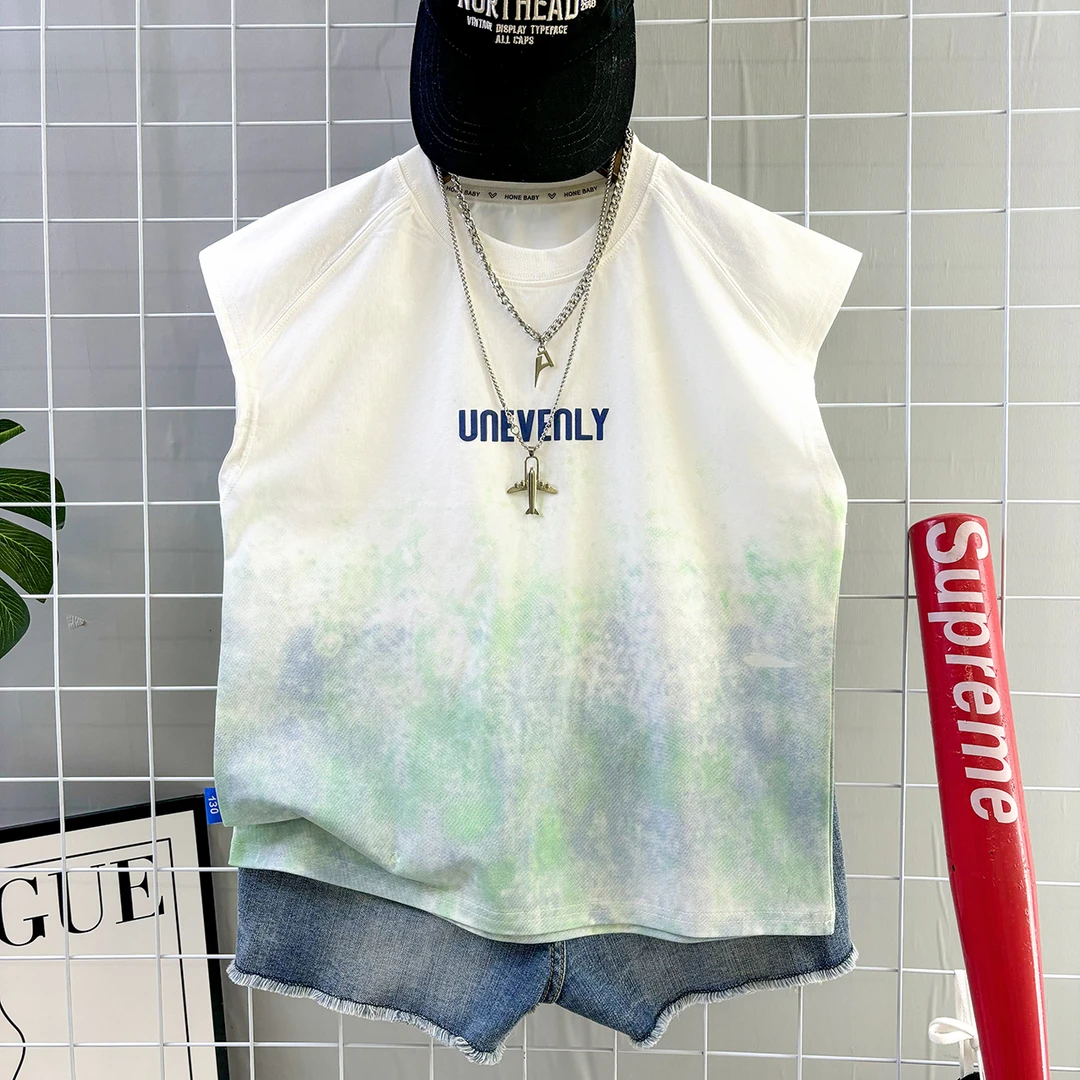 男童夏2025新款中大童多色彩喷绘工艺韩版宽松百搭无袖背心