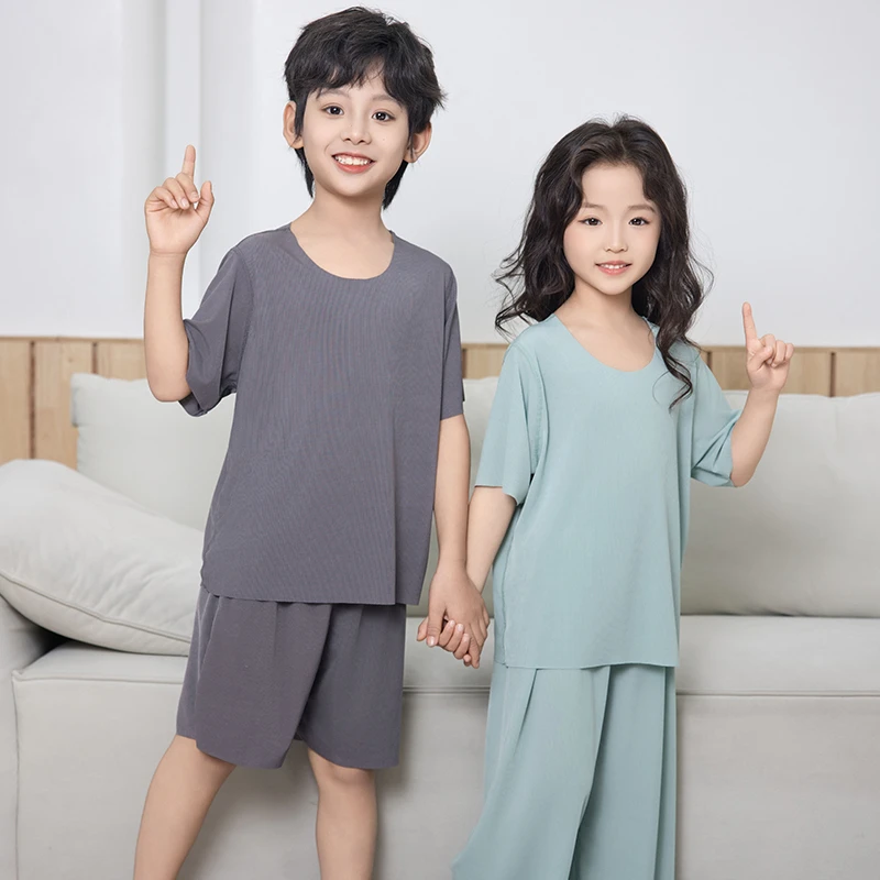 【儿童款】夏季儿童夏季空调服薄款睡衣童男童女青少年冰丝家居服
