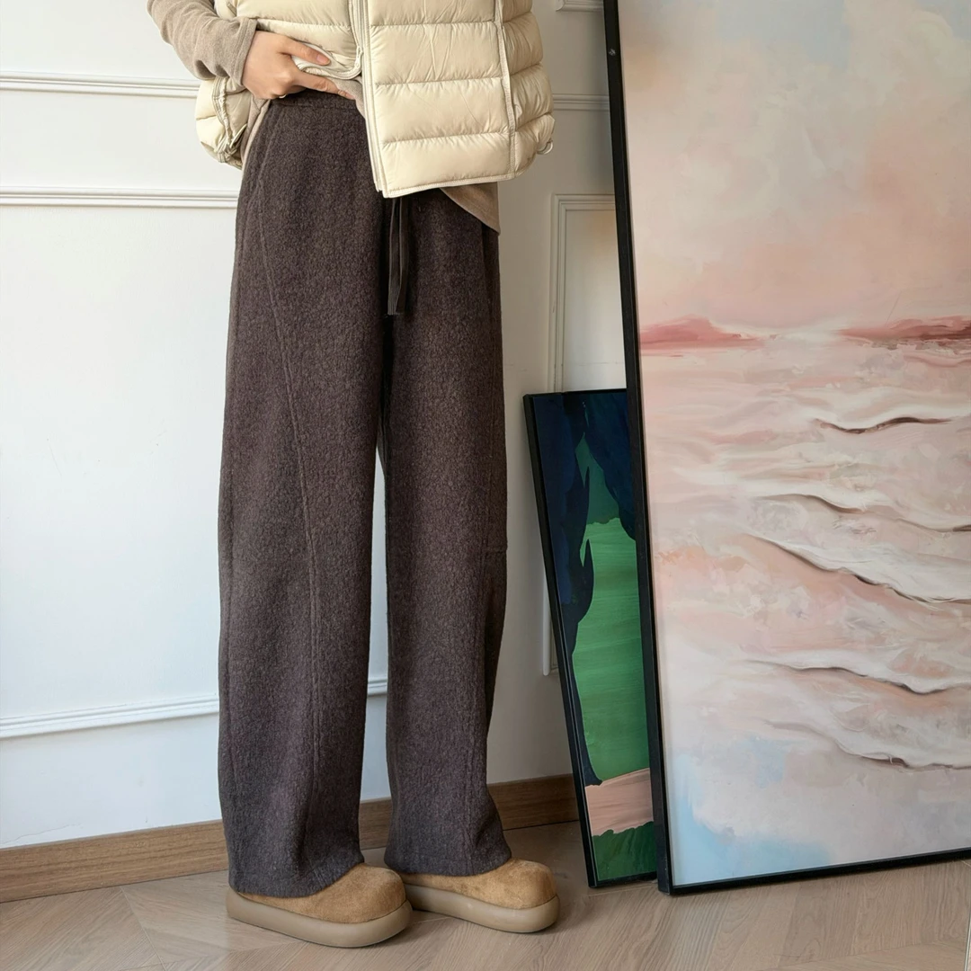 NANA【420裤】冬季420g抽绳弯刀颗粒绒裤子宽松加厚保暖显瘦C0633