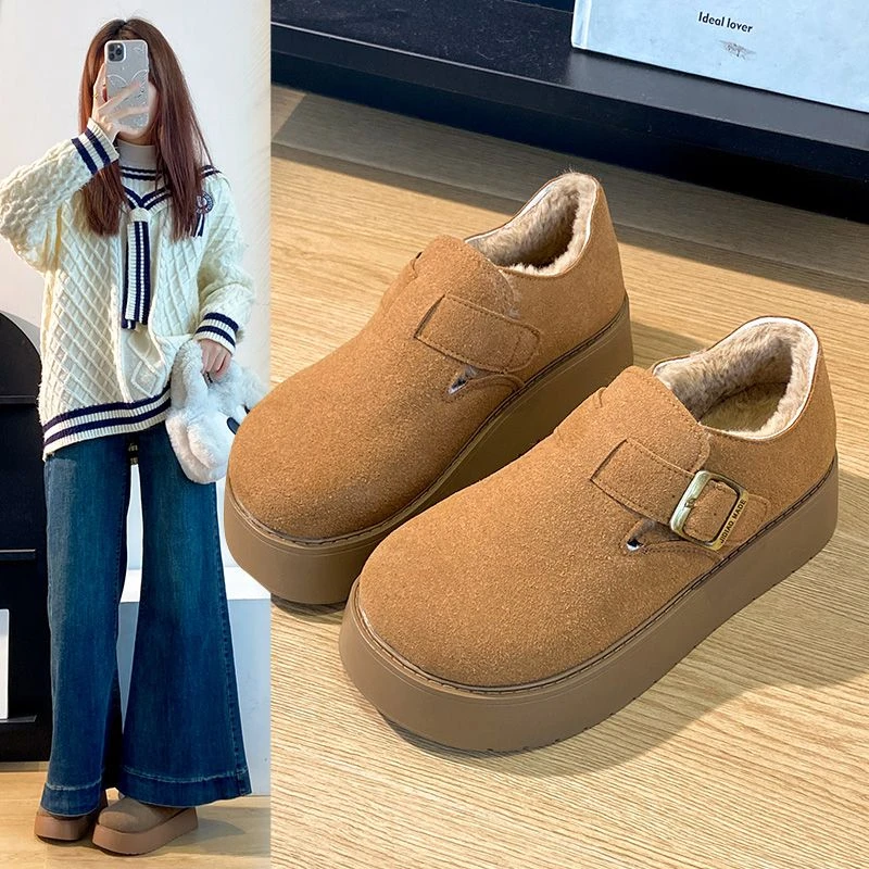 爆款减龄冬季勃肯鞋女小众棉鞋女新款毛毛勃肯鞋低帮厚底雪地靴