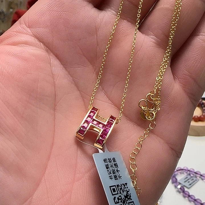 颈饰18K金镶嵌红宝石红宝石吊坠708