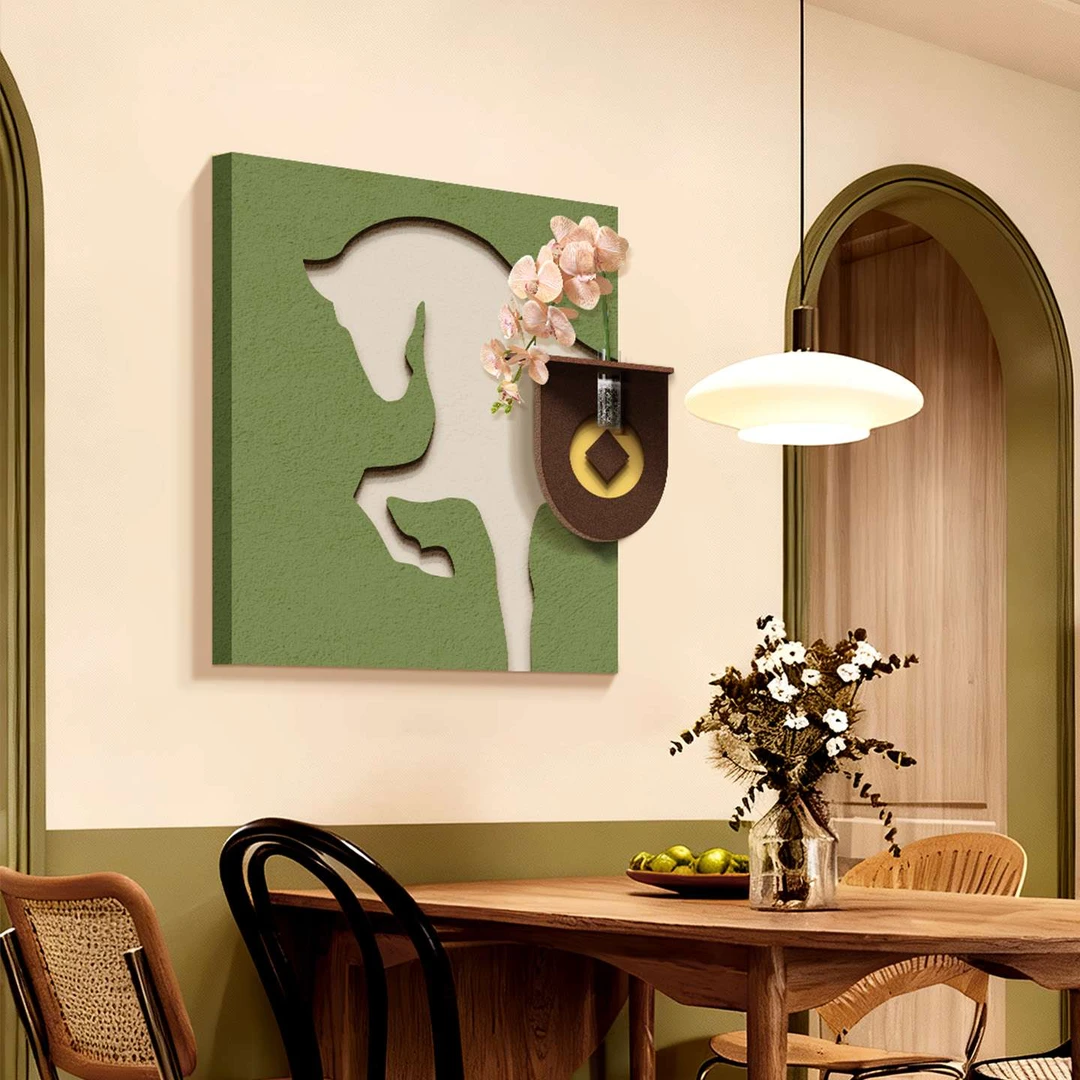 水培绿植餐厅装饰画中古风客厅卧室入户玄关马上有钱花好寓意挂画