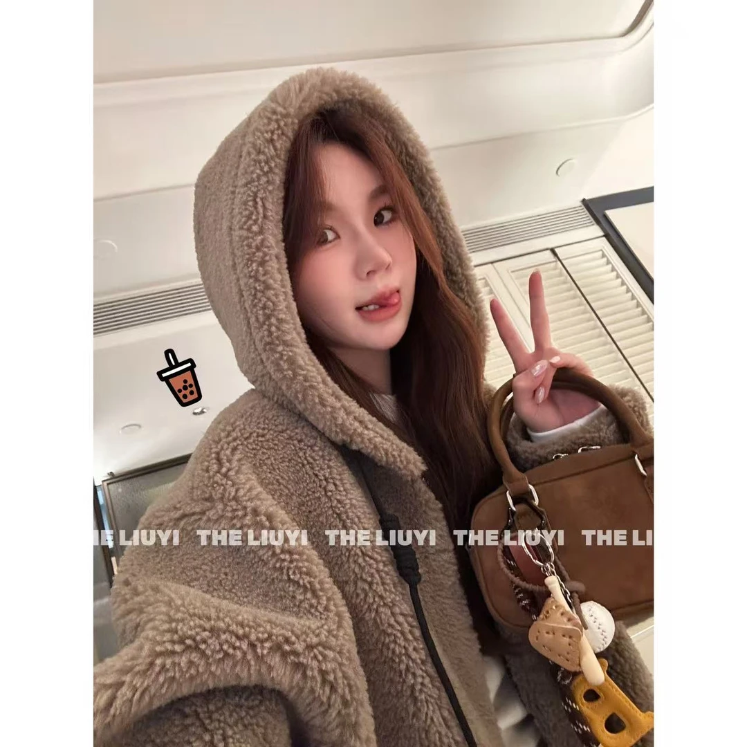 【LIUYI】熊出没~2025冬季新款百搭连帽毛毛加厚拉链外套51015A9