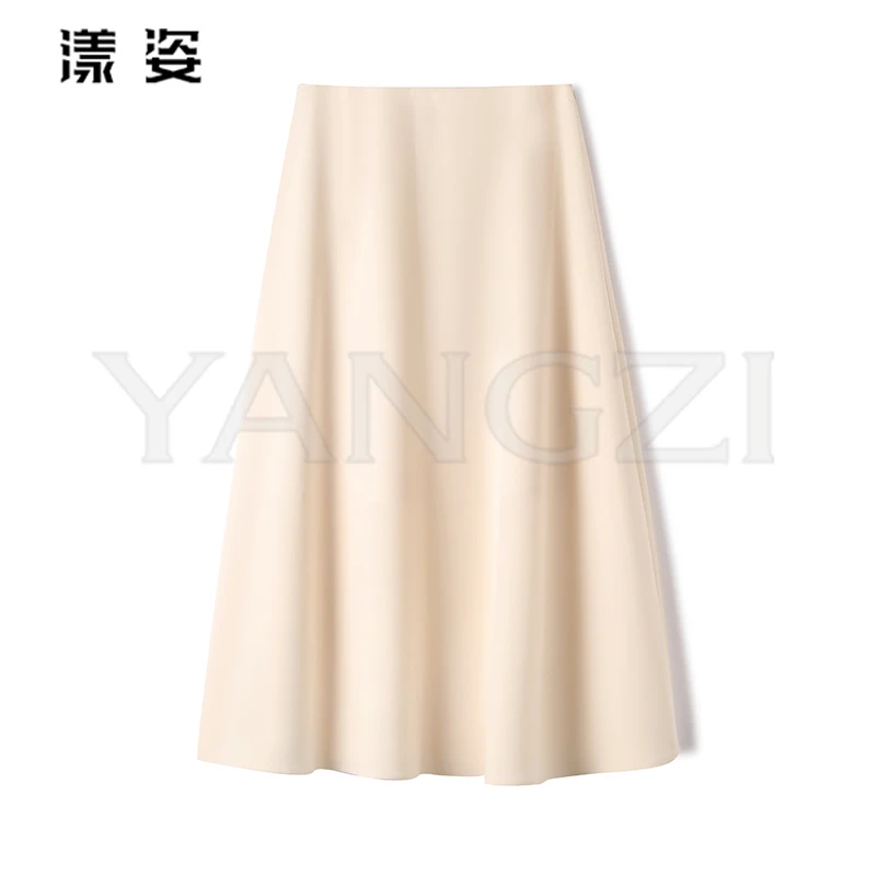 漾姿2025年时尚简约A字版中长款百搭纯色醋酸半身裙 XGX253-25625
