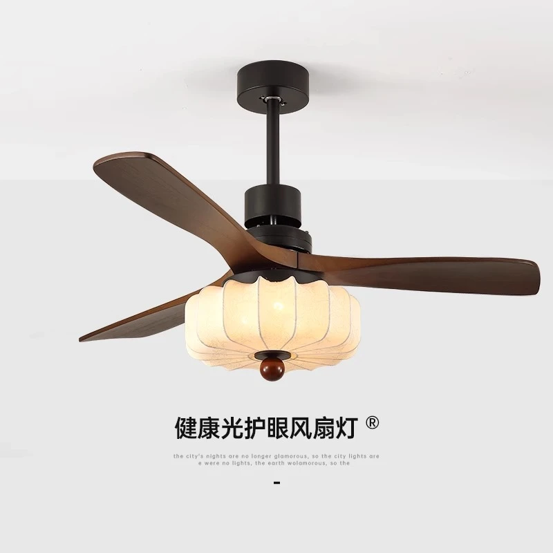 新中式实木风扇吊扇中古风复古客厅卧室餐厅一体风扇灯复古