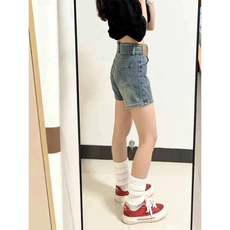 牛仔短裤女夏季大码胖mm高腰弹力遮胯显瘦梨形身材a字阔腿热裤子