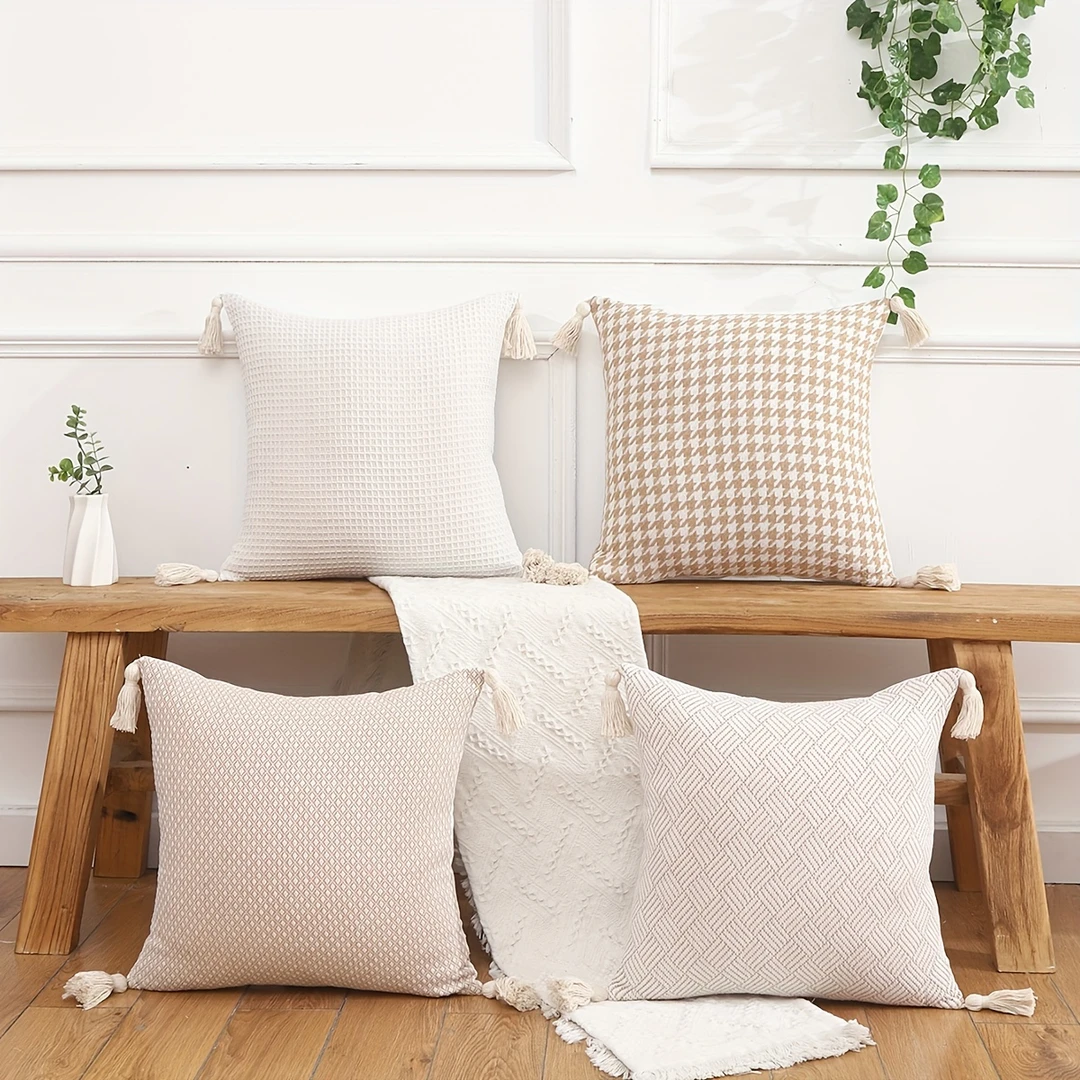美式简约ins风针织靠枕流苏抱枕客厅沙发卧室办公室座椅靠垫定制