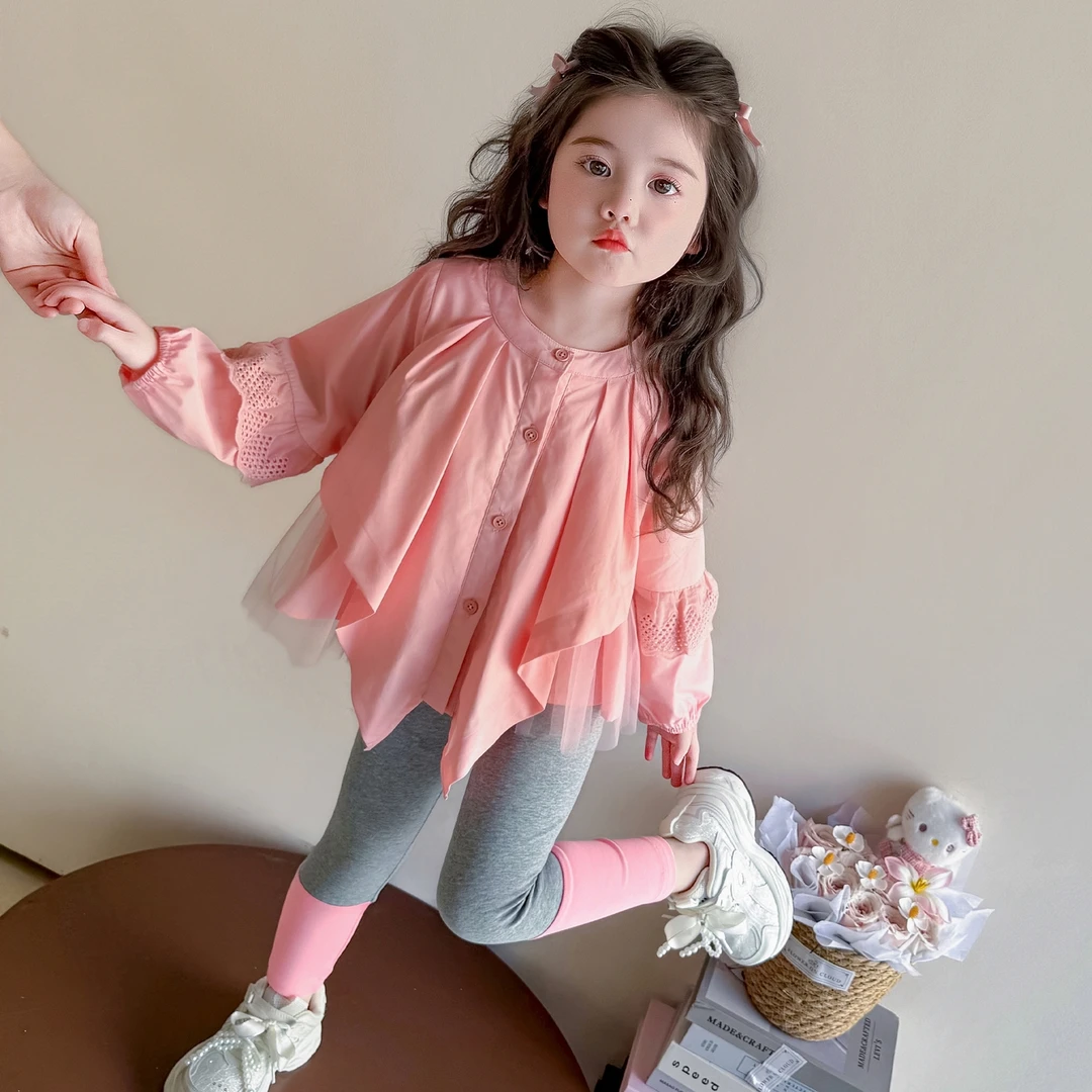 女童秋装套装2025新儿童装洋气时髦早秋穿搭宝宝衬衫打底裤两件套