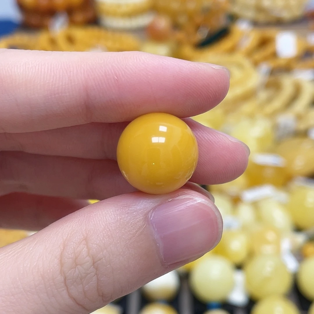 蜜蜡未镶嵌珠宝奇石圆珠满蜜浓蜜鸡油黄浓黄15.3m m