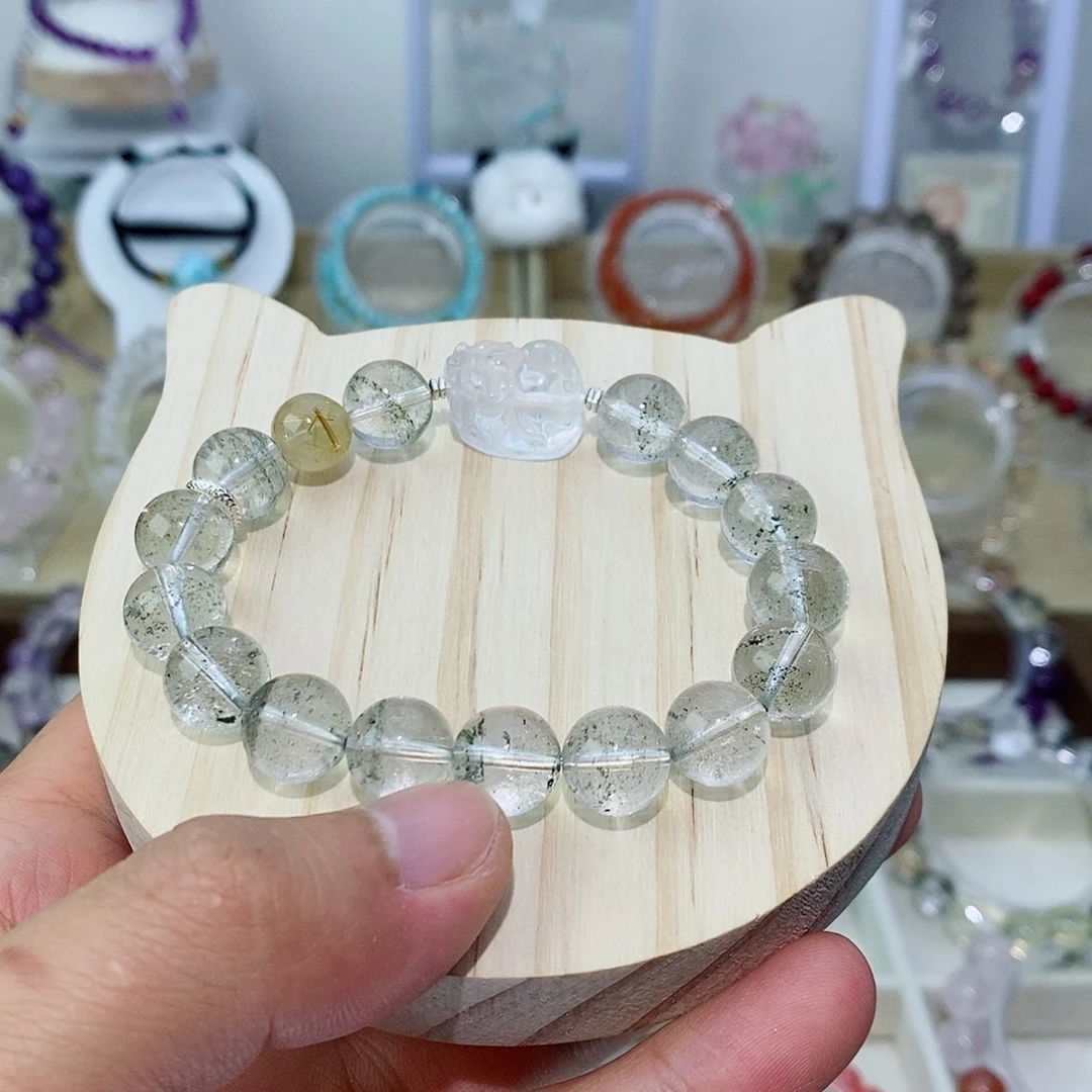 银S925镶嵌手链水晶绿幽灵手串