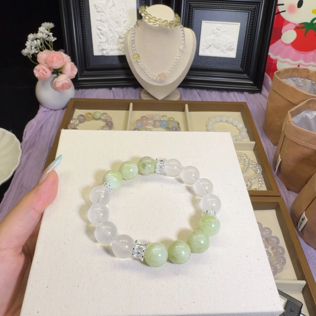 水晶手串未镶嵌青提奶盖奶白晶