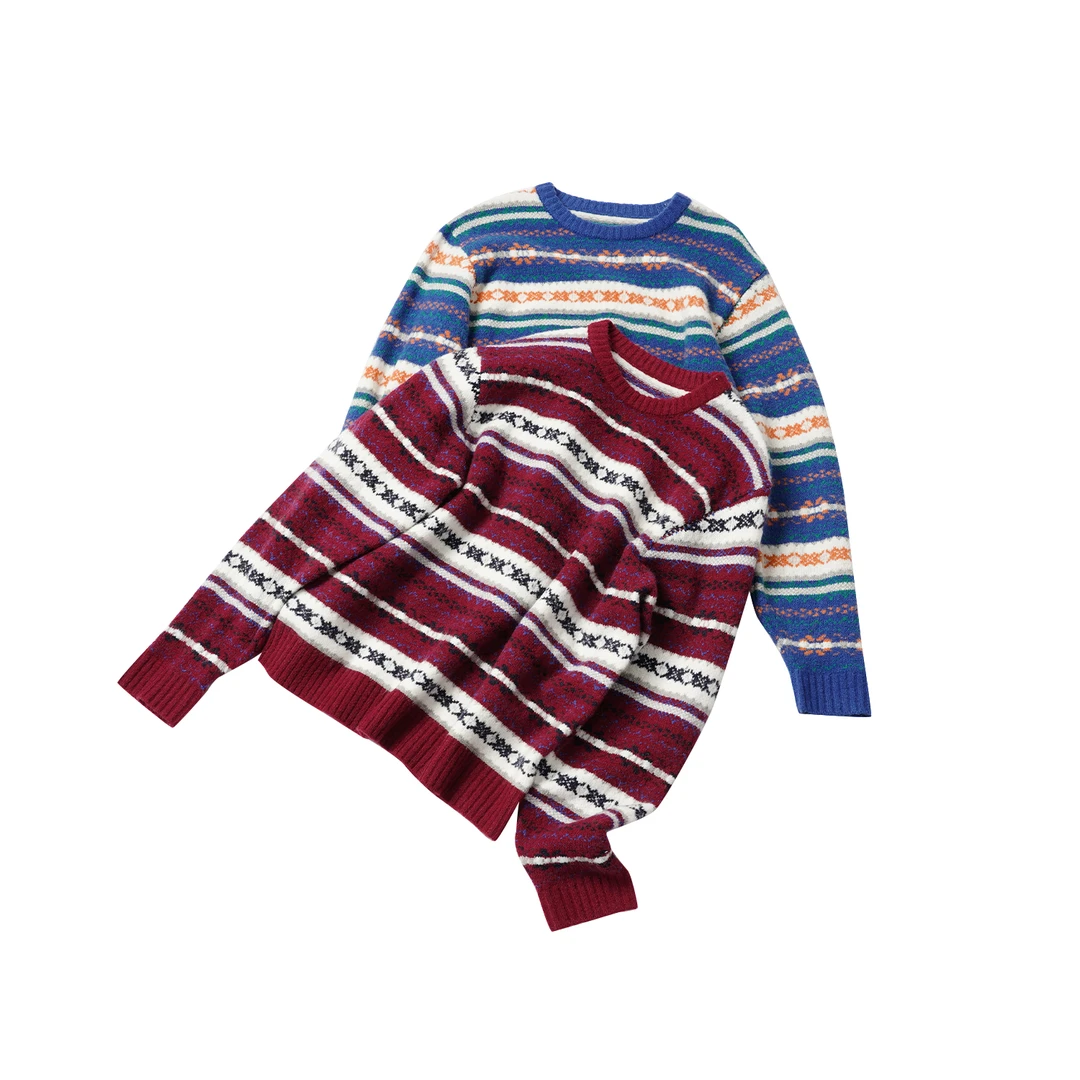 【复古圆领提花毛衣】绵羊毛 XSMY58056冬季新款复古显白时尚毛衣