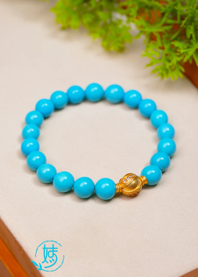 【婧婧精选】鎏光系列 · 18K金睡美人蓝松圆珠手串 克拉级9mm+