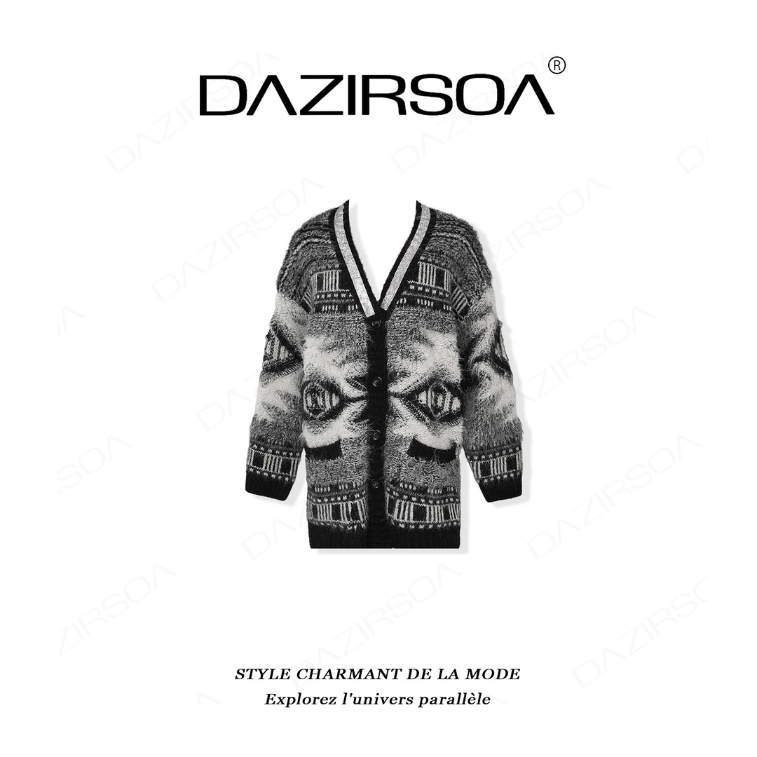 DAZIRSOA/达姿“意式优雅”时尚百搭黑白宽松洋气毛衣外套 AB791