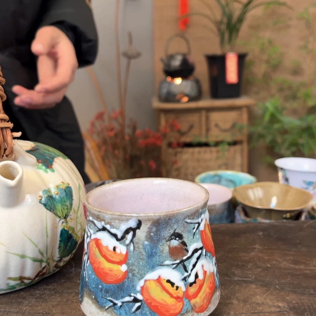 杯景德镇柴烧手绘杯