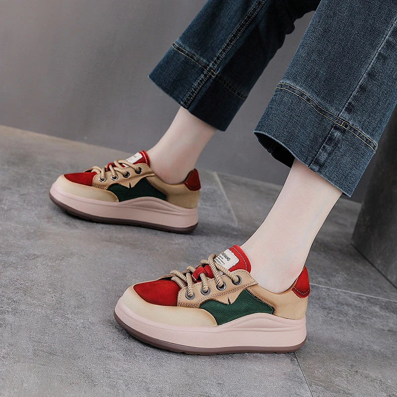 头层牛皮低帮休闲新款百搭小白鞋女复古秋季休闲板鞋真皮运动女鞋