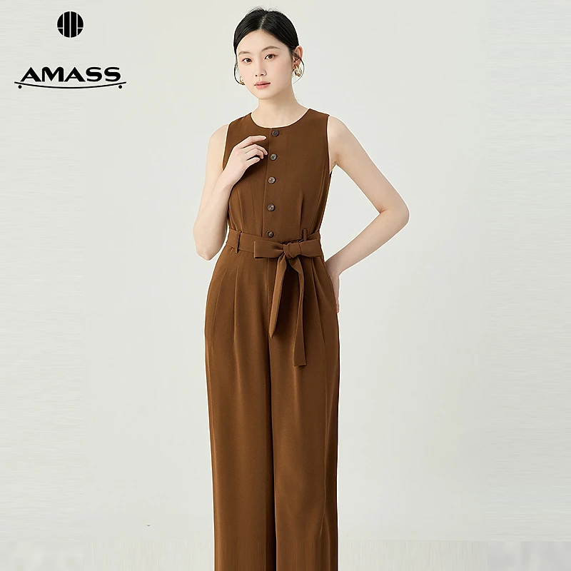 阿玛施AMASS 品质女装轻通勤气质圆领无袖高腰宽松连体裤510012