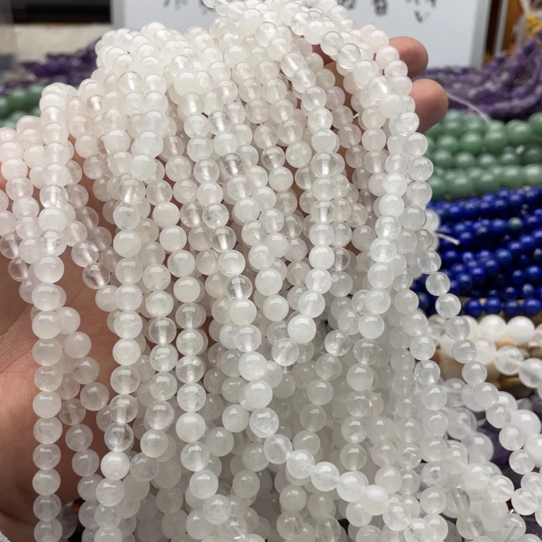 玛瑙/玉髓合金珠宝半成品一条装卡6mm白水白阿赛圆珠