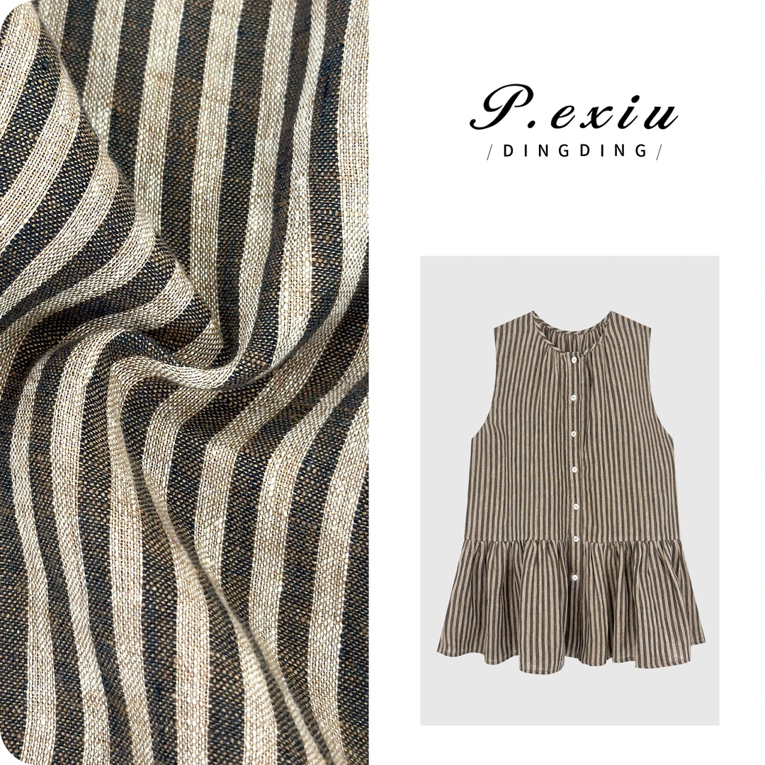 PanYiXiu/潘依绣100%亚麻竖条纹松弛减龄无袖背心衬衫 W-63208