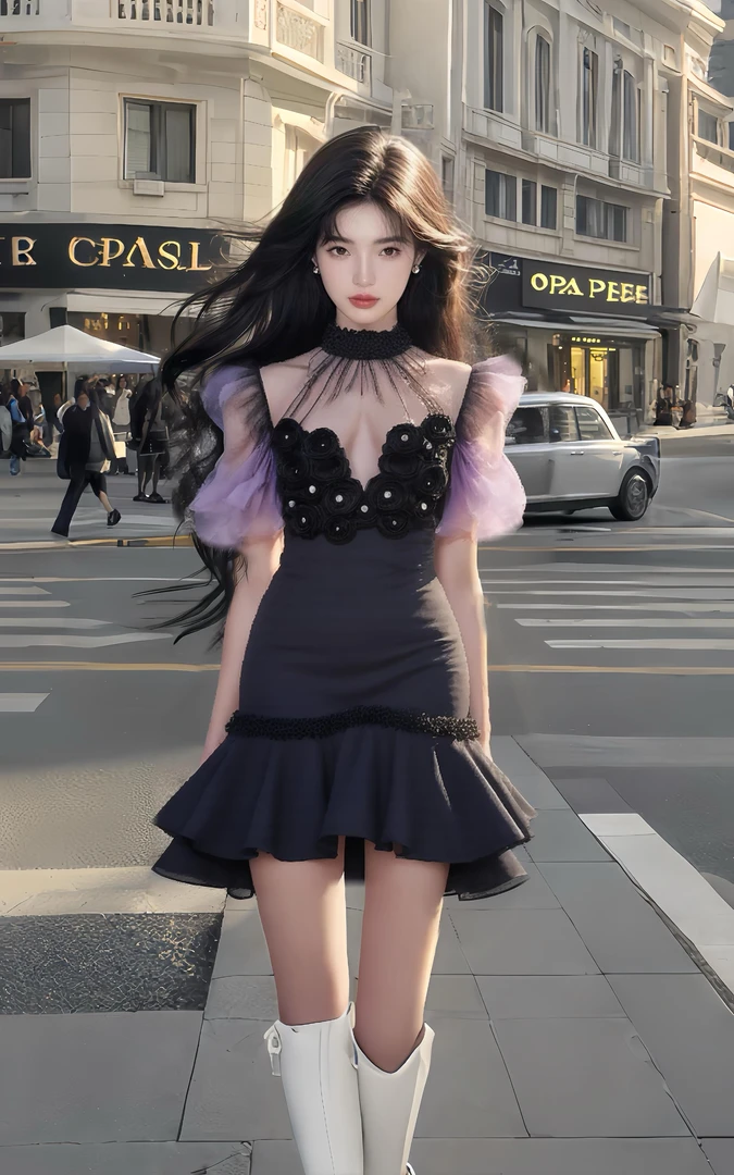 时尚轻奢别致设计感圆领黑色收腰包臀连衣裙女小众高端大气显瘦