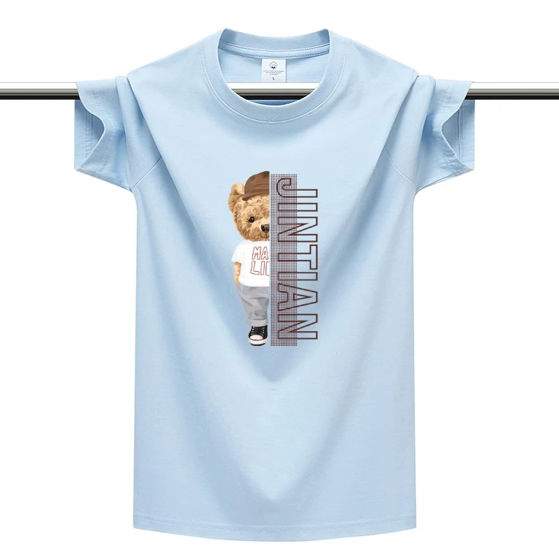 新款男士夏季透气简约短袖t恤180克休闲纯棉圆领百搭大码印花T恤