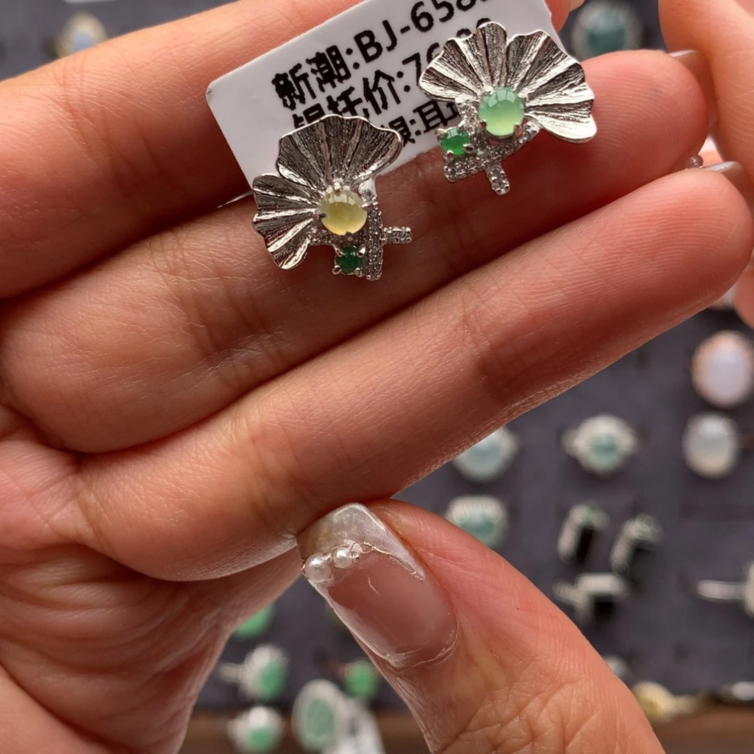 翡翠银S925镶嵌颈饰耳钉