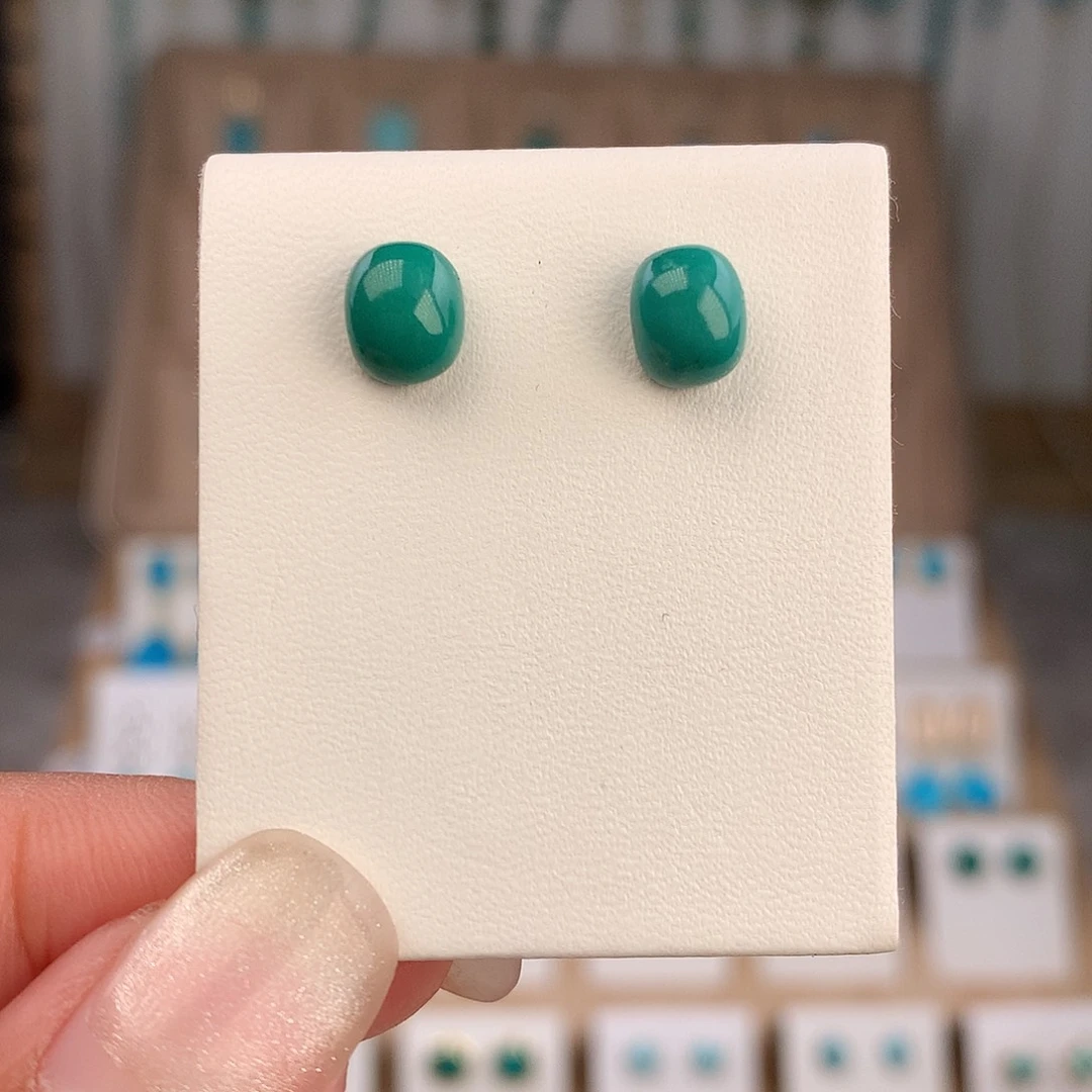 绿松石银S925镶嵌耳饰