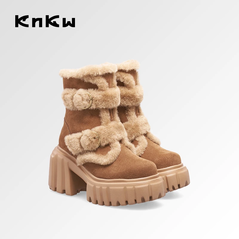 KNKW时尚厚款雪地靴休闲百搭耐脏厚底保暖圆头靴子女W4108HM035