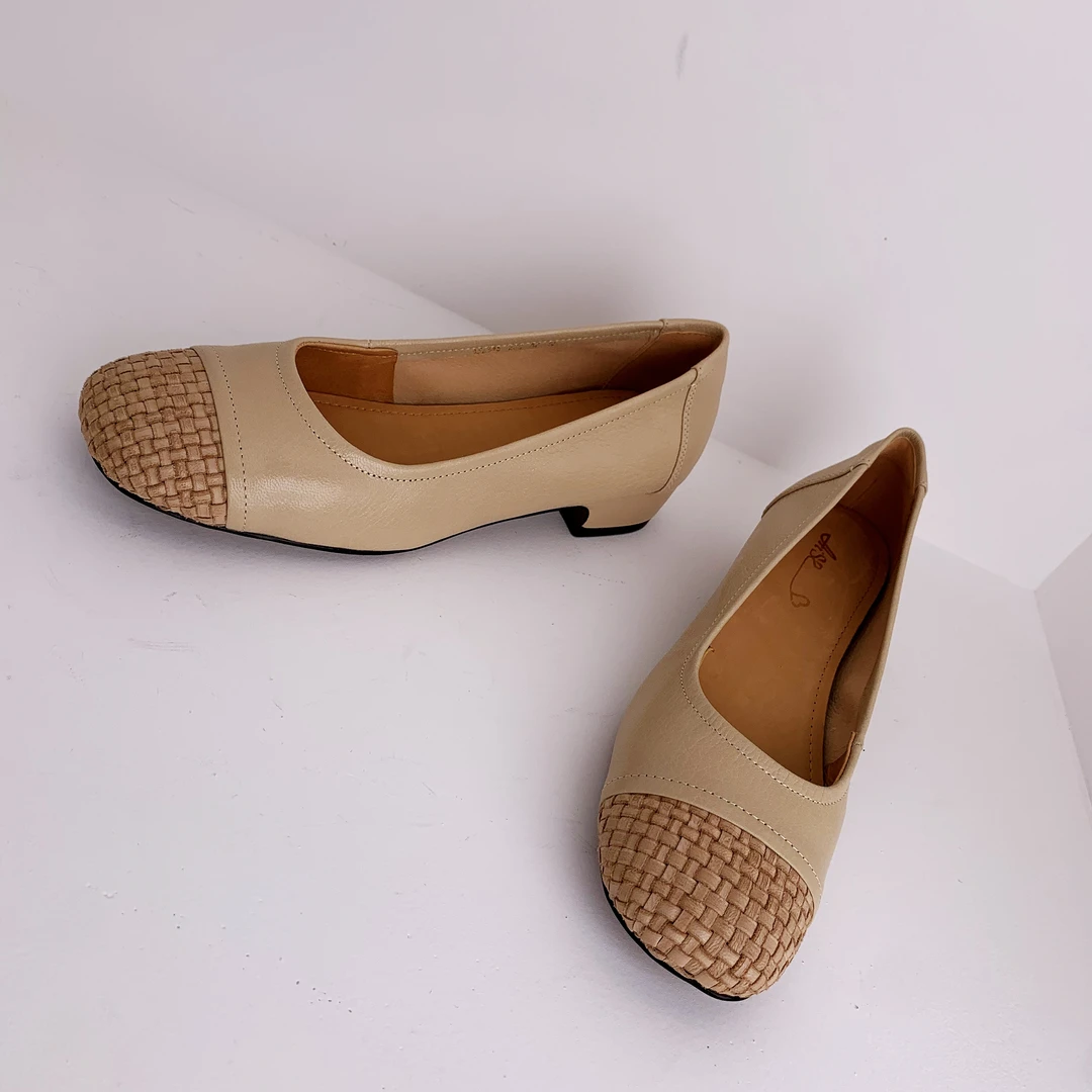 低跟浅口一脚蹬防水台编织单鞋休闲豆豆鞋平底温婉风ASZ345