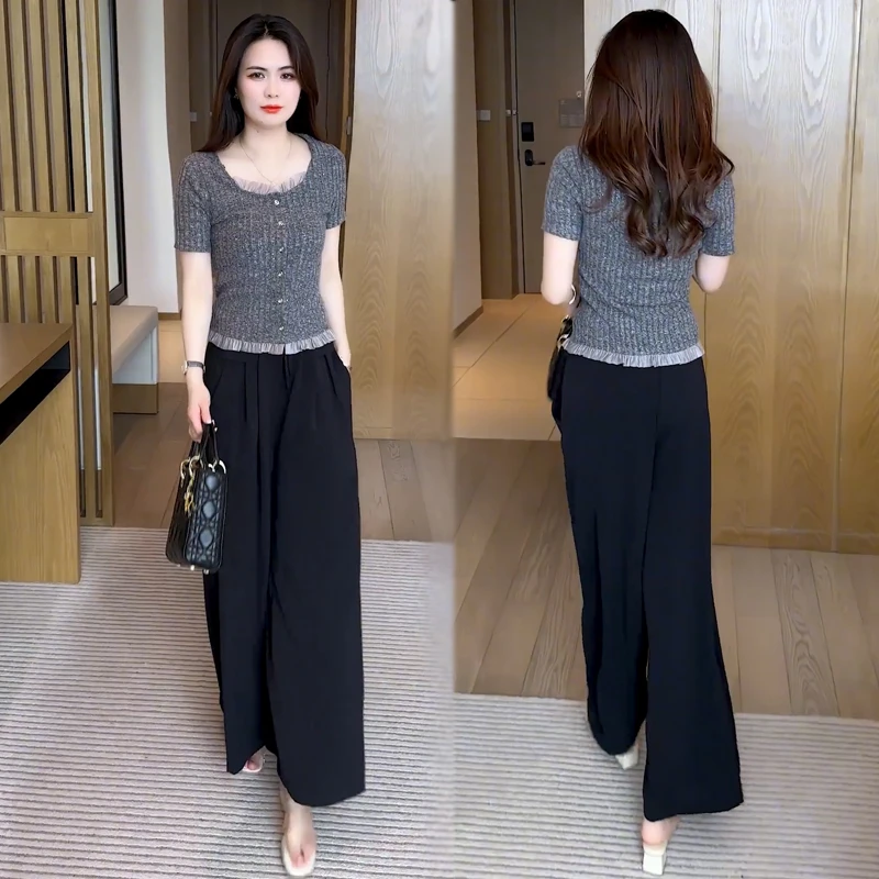 夏季显瘦短袖T恤小众设计感开衫洋气时尚小个子花边气质短款上衣