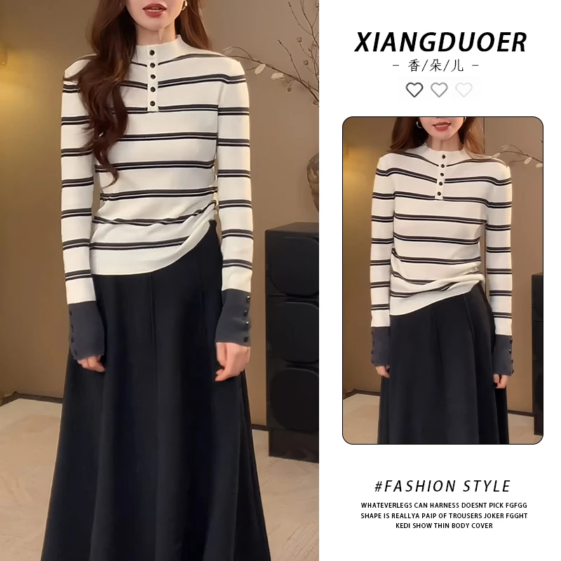 韩系慵懒风高级感气质长袖针织衫女2025冬季宽松显瘦拼色百搭上衣