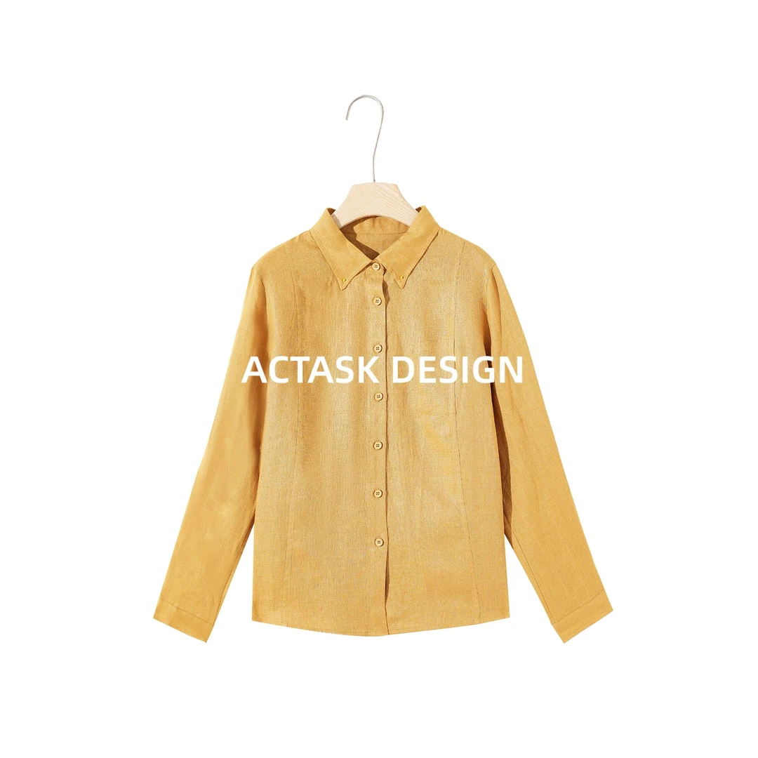 【100亚麻】法国定制气质通勤夏季易打理翻领正肩宽松长袖衬衫上衣